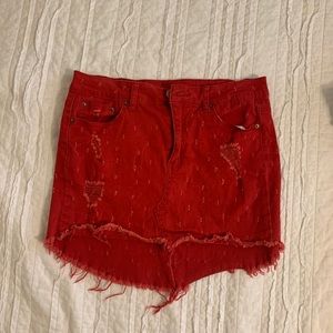 red mini skirt